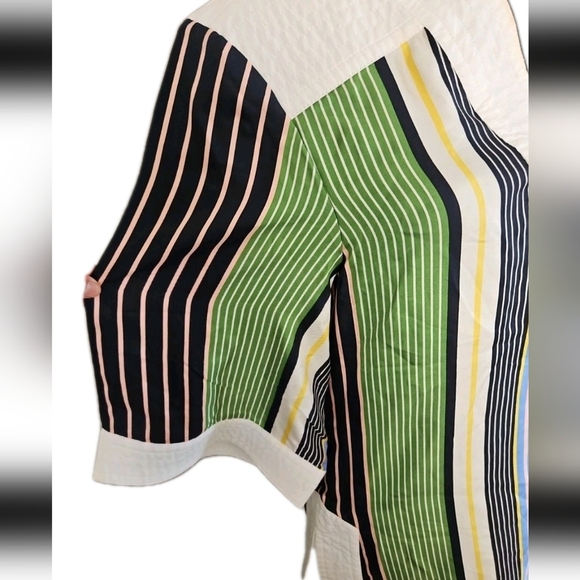 Tory Burch Womens Field Day Stripe Silk Tunic Multicolor Designer Blouse 10 - Picture 7 of 16